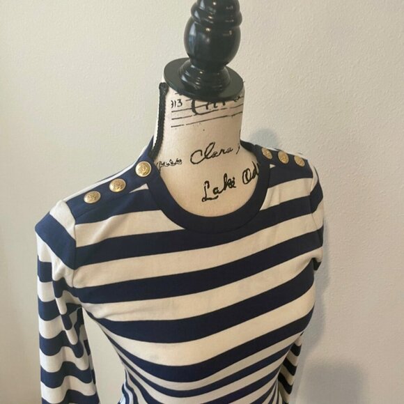 J.CREW TOP CREW NECK TAILORED GOLDEN BUTTONS BLUE LINES SZ S COASTAL SAILOR CORE - Picture 4 of 16